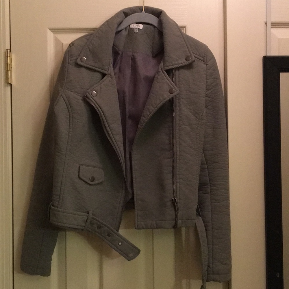 Gray moto leather jacket